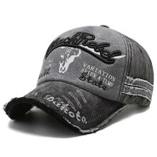 Dww Unisex Black Baseball Cap - Vintage Denim, Adjustable Cotton Sunshine Beach Hat, UV-Resistant Visor, Sun Protection Hat, Hip Hop Sports Letter Emb