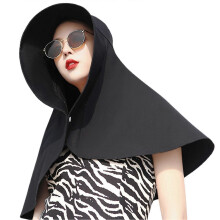 (Black) Fashion Ladies Sun Protection Bucket Hat Summer Shawl Face Covering Fishing Cap