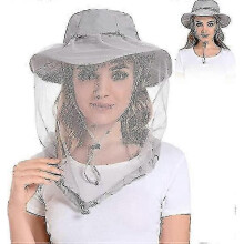 (Grey) Mosquito Head Net Hat - Bug Cap Upf 50+ Sun Protection With Hidden Netting For Beekeeping Hiking Men & Women