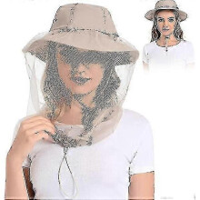 (Khaki) Mosquito Head Net Hat - Bug Cap Upf 50+ Sun Protection With Hidden Netting For Beekeeping Hiking Men & Women