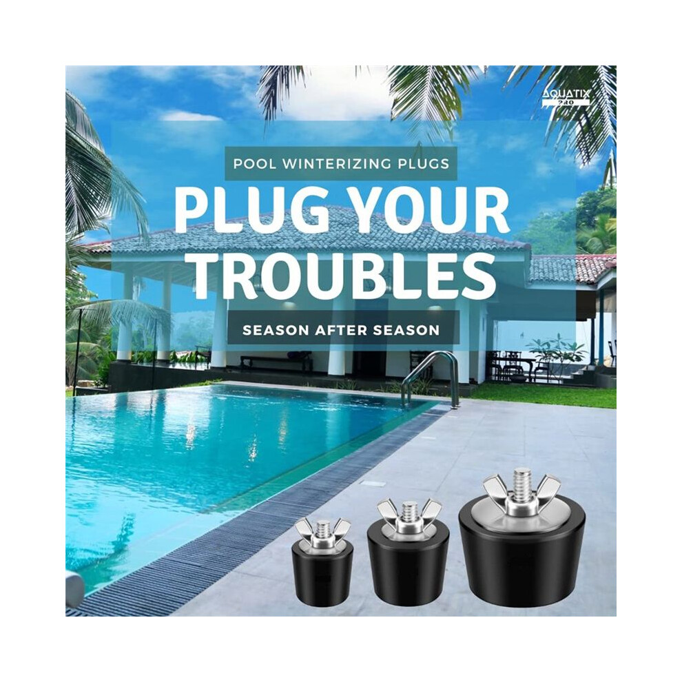 3Pcs Pool Winterizing Plugs, 3 Sizes, 1Inch, 1.25Inch & 1.5Inch, Swimming Pool Winter Expansion Plugs With Screw 4712562009785