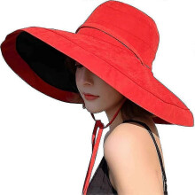 (Red) Women's Wide Brim Sun Protection Straw Hat,folable Floppy Hat,summer Uv Protection Beach Cap Upf 50+