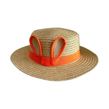 (orange) Beach Sun Hat Bucket Hat Little Girl Infant Toddlers Rabbit Ear Straw Caps Sun Protections Hat Travel Hat Black