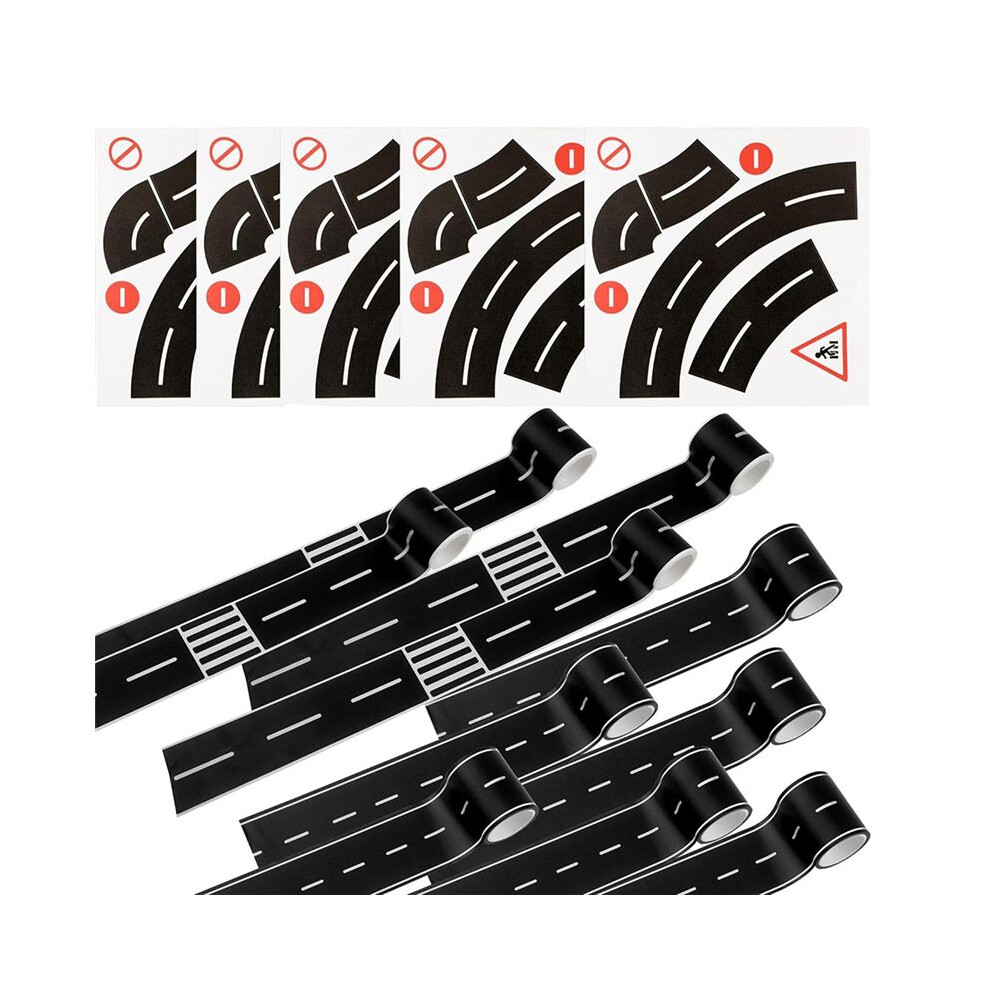 15 Pcs Road Tapes Sticker Include 10 Rolls 16.4 Feet Road Tape And 5 Pcs Curves Road Tapes Sticker Black 4711362265315