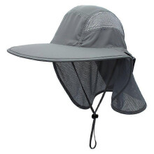 (Dark Gray) Sun Hat, Men, Women, UPF 50+ Outdoor UV Summer Cap with Neck Protection, Hiking, Fishing Hat, Beach Foldable Safari Bush, Hats, Mesh Hat