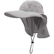 (Light Gray) Sun Hat, Men, Women, UPF 50+ Outdoor UV Summer Cap with Neck Protection, Hiking, Fishing Hat, Beach Foldable Safari Bush, Hats, Mesh Hat