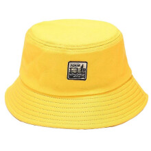 Men Women Vintage Letters Label Patch Bucket Hat Solid Color Wide Brim for Sun for Protection Hip Hop Packable Cotton Panama Fisherman Cap Yellow