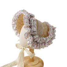 (small floral) Daily Wear Straw Hat for Kids Girls Lace Flower Pattern French Hat Flat Top Hat Summer Sun Protection Caps Hat Yellow