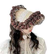 (brown) Daily Wear Straw Hat for Kids Girls Lace Flower Pattern French Hat Flat Top Hat Summer Sun Protection Caps Hat Yellow
