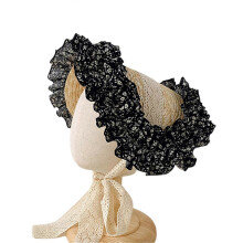 (Black) Daily Wear Straw Hat for Kids Girls Lace Flower Pattern French Hat Flat Top Hat Summer Sun Protection Caps Hat Yellow
