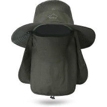 (Green) Men's Outdoor Sun Hat, Fishing Cap with UV Protection and Wide Brim, Detachable Face Neck Flap
