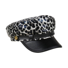 (black and white) Leopard Print PU Leather Flat Cap Breathable Design Sun Protection For Adults Riding Commuting Outdoor Fashion Seamless Hat  Khaki