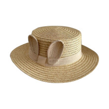 (Beige) Beach Sun Hat Bucket Hat Little Girl Infant Toddlers Rabbit Ear Straw Caps Sun Protections Hat Travel Hat Black