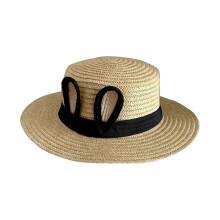 (Black) Beach Sun Hat Bucket Hat Little Girl Infant Toddlers Rabbit Ear Straw Caps Sun Protections Hat Travel Hat Black
