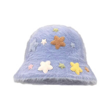 (Blue) Plush Beanie Hat for Women Y2K Warm Furry Star Bucket Hat Girls Sun Protective Cap Fashion Hat Teens Breathable Headwear White