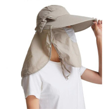 (Khaki) Women's Sun Cap UPF+50 Detachable Flap Wide Brim Visor Sun Protection Hiking Hats