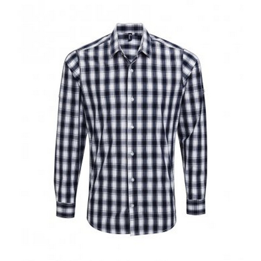 Premier Mens Mulligan Check Long Sleeve Shirt (White/Navy) Cotton - Size Small - Image 2