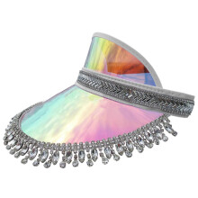UV Protective Long Brim Sun Hat for Music Festival Outdoor Activity Sun Cap Summer Beach Cap with Rhinestone Tassels color
