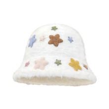(White) Plush Beanie Hat for Women Y2K Warm Furry Star Bucket Hat Girls Sun Protective Cap Fashion Hat Teens Breathable Headwear White