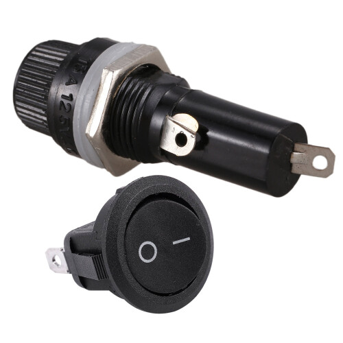 5Pcs SPST Black Button /Off Round Rocker  with 5Pcs AC 125V 15A Panel Mount Fuse Holder 2