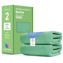 (86x137cm (Pack of 2)) Vitality Care Washable Incontinence Bed Pad 86x137cm, Waterproof Mattress Protector Reusable Bed Mat for Adults, Green
