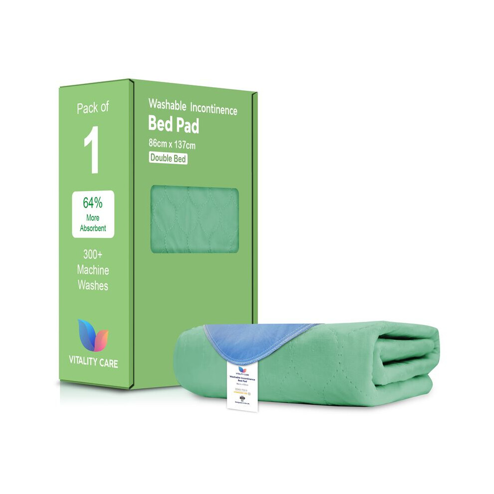 Vitality Care Green (86X137cm (Pack Of 1)) Washable Incontinence Bed Pad 86X137cm, Waterproof Mattress Protector Reusable Bed Mat For Adults,