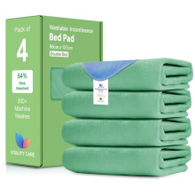 (86x137cm (Pack of 4)) Vitality Care Washable Incontinence Bed Pad 86x137cm, Waterproof Mattress Protector Reusable Bed Mat for Adults, Green