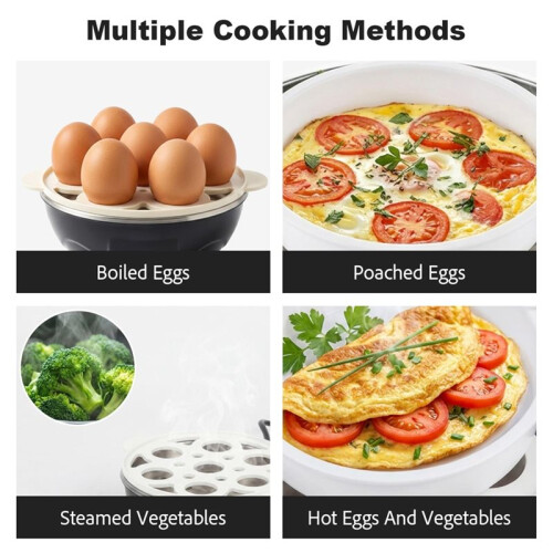 3in1 Electric Egg Cooker 7 Egg Capacity for Boiled Eggs Steamed Vegetables Visible Cover Breakfast Maker EU Plug 2