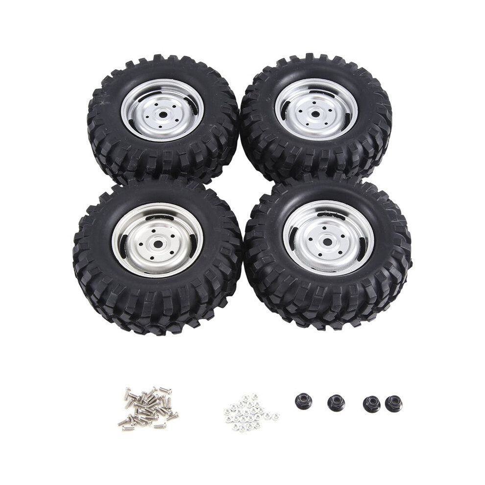 4Pcs 96Mm 1.9 Inch Rubber Wheel Rim Tire Deadlock For 1/10 Rc Crawler Car Axial Scx10 Hsp Redcat Silver 4712439041009