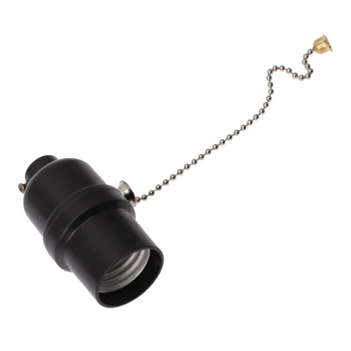 Soquete para lâmpada E27 com corrente, plástico preto, 1 unidade. 1
