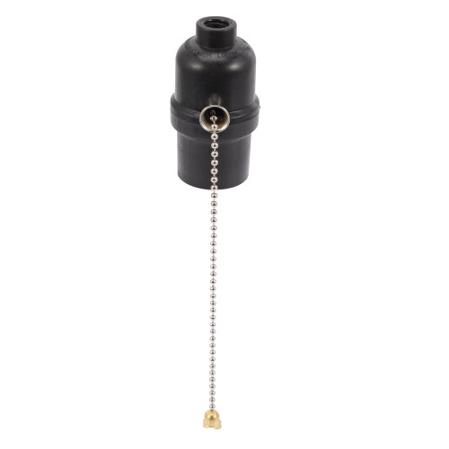 Soquete para lâmpada E27 com corrente, plástico preto, 1 unidade. 2