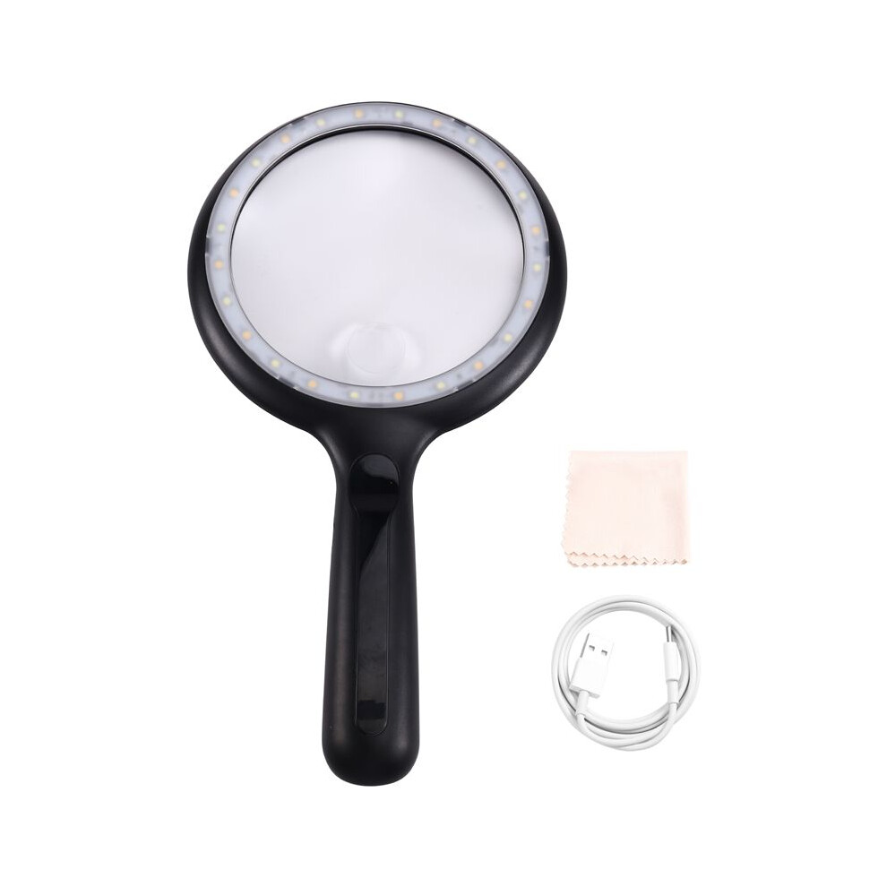 Illuminated Handheld Magnifier Rechargeable Reading Magnifying Glasses with 24 LED Light Jewelry Repair Tool for Elderly