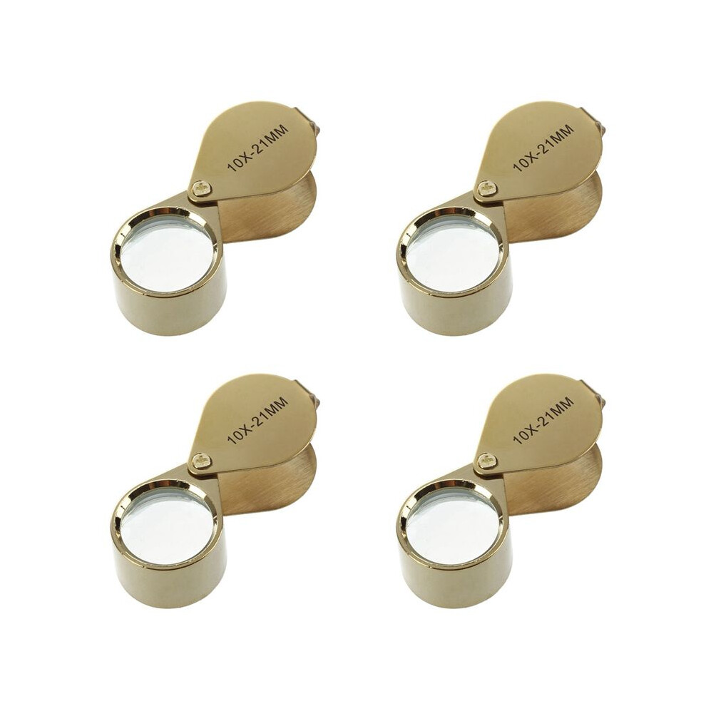 Golden 4Pcs 10X Magnifying Magnifier Glass Jewellers Eye Foldable Jewelry Loop Loupe(Golden)