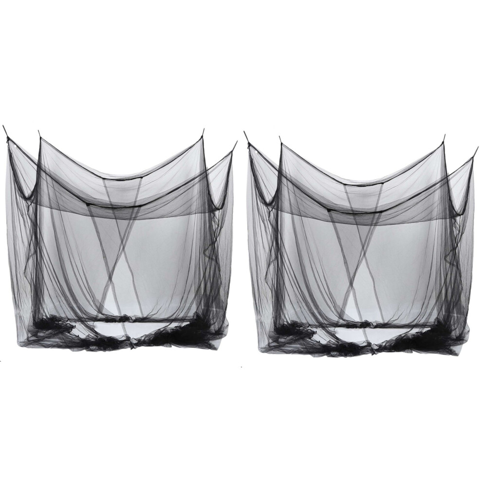 2X 4-Corner Bed Netting Canopy Mosquito Net For Queen/King Sized Bed 190X210x240cm (Black) Black