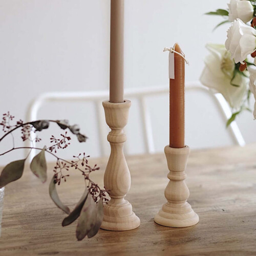 Wood Candlestick Holders Retro Unpainted Classic Set 2
