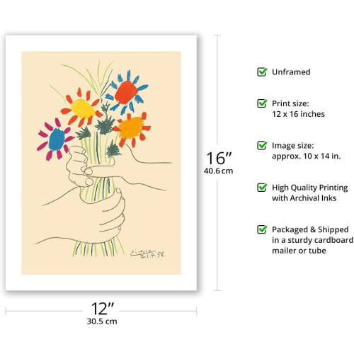 Impressão artística "Buquê de Flores" de Picasso em bambu 290gsm 12x16 polegadas 1