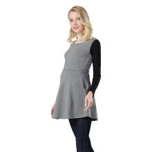 Stretchy Cotton Blend Nursing Shirt Long Sleeve Design-Gray M
