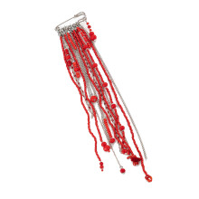 Exaggerated Long Tassels Chain Brooch with Rhinestones-Red