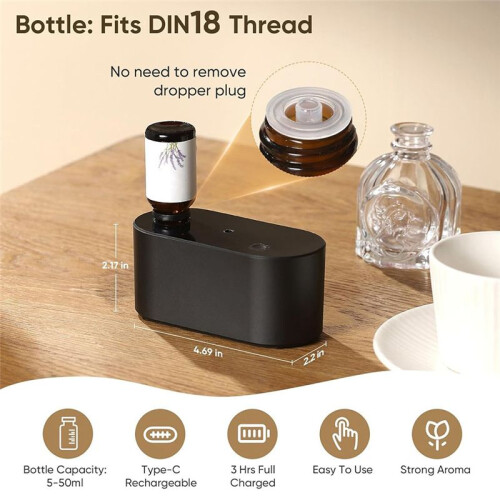 Waterless Diffuser for Essential Oil Nebulizer, Scent Air Machine, Aromatherapy Atomizing Diffuser Black 2