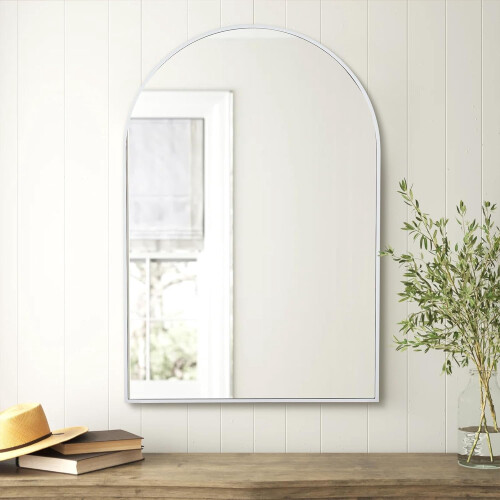 White Arched Bathroom Mirror with Wood Frame 20x30 Inch 2