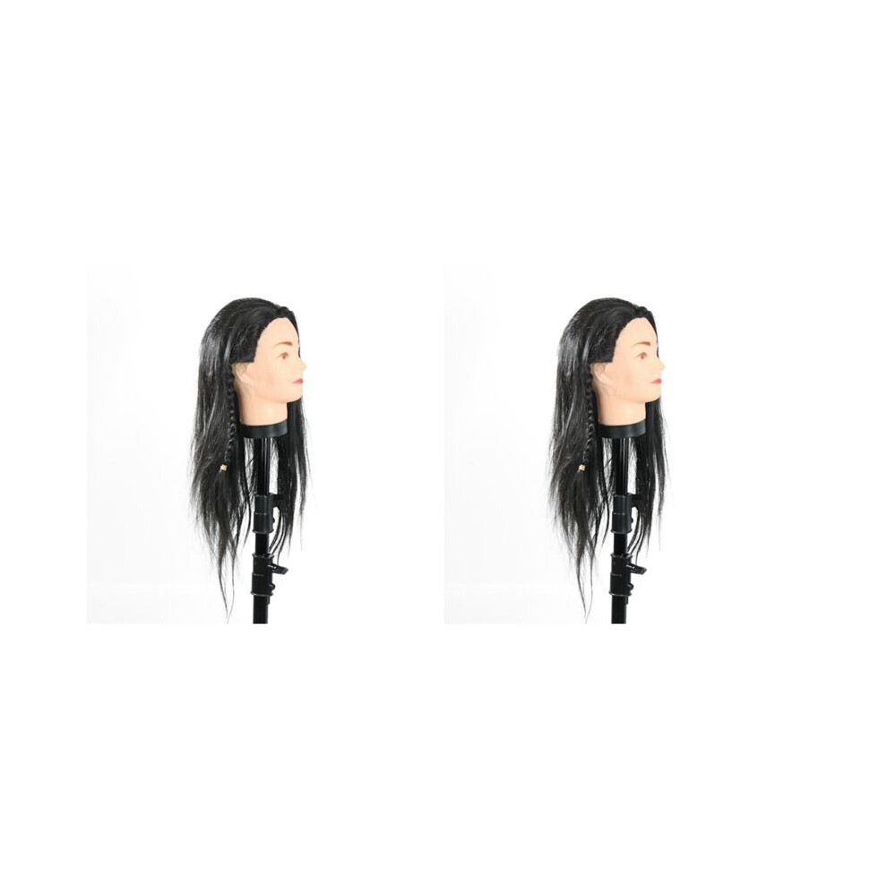 Unisex Black 2Pcs 40Cm Mannequin Long Hair Wigs Styling Training Practice Hairdressing Dolls Manikin Wig Dummy Model