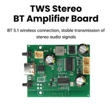 2x10W Zweikanal-TWS-Stereo--Verstärkerplatine  5V/3,7V, Einstellbare Klangregelung, Wiederaufladbarer Audioverstärker
