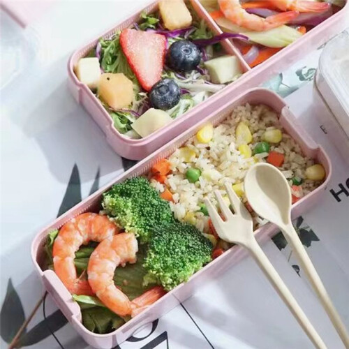 Three-Layer Lunch Box Bento Box Outdoor Lunch Box Microwaveable with Fork & Spoon Green 2