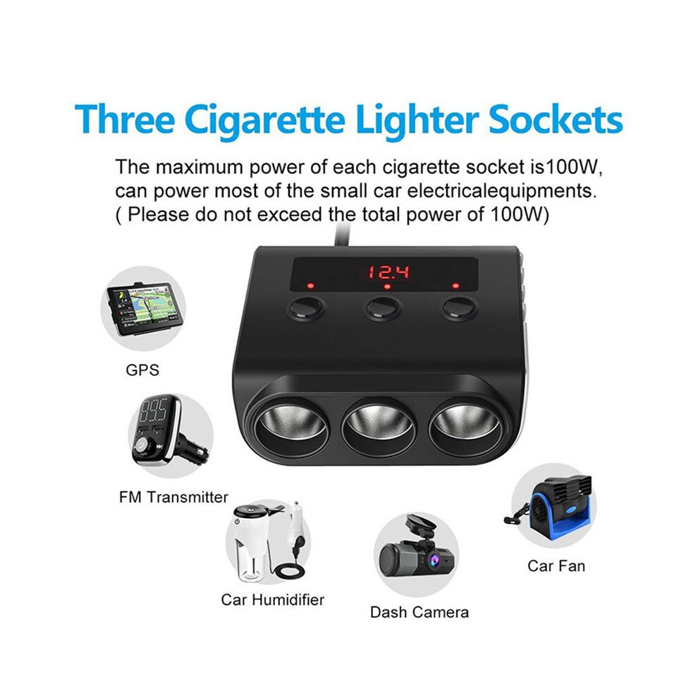 Tr12 Car Lighter Triple-Evaporator With Voltage Display 4 Usb Car Lighter 120W Charger, Black 4711307445635