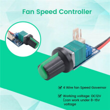 12V Adjustable 0%- PWM Fan Speed Controller with Knob  4 Wire Fan Speed Governor Noise Reduction