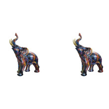 2X Nordic Painting Graffiti Elephant Sculpture Figurine Colorful Art Elephant Statue  Resin Animal Statue Decor