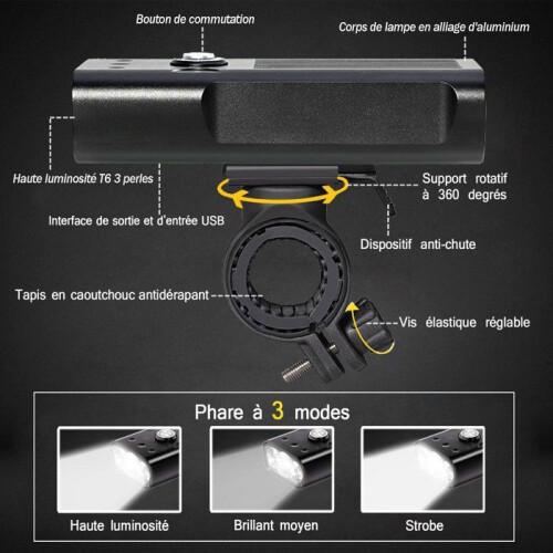 Φως ποδηλάτου, επαναφορτιζόμενο μέσω θύρας USB - ισχυρός προβολέας ποδηλάτου, 3000 l 1