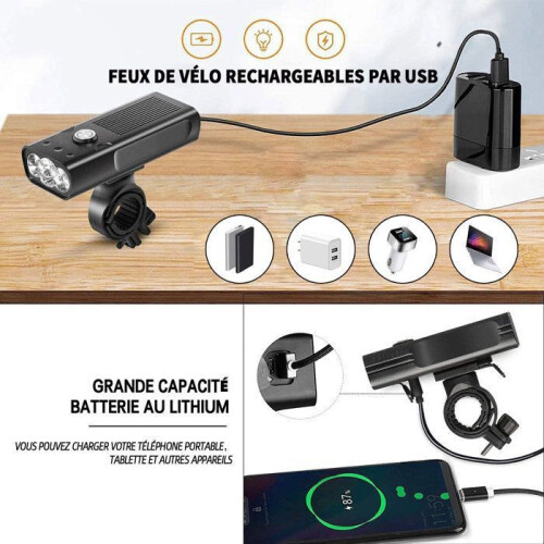 Φως ποδηλάτου, επαναφορτιζόμενο μέσω θύρας USB - ισχυρός προβολέας ποδηλάτου, 3000 l 2
