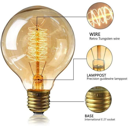 Vintage Λάμπα Edison Globe E27 - Zoomdo - Θερμό Λευκό 40W - Συσκευασία των 4 2
