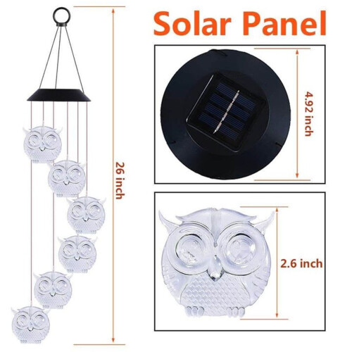 Solarbetriebenes Eulen-Windspiel mit farbwechselnder LED, 66 cm 2